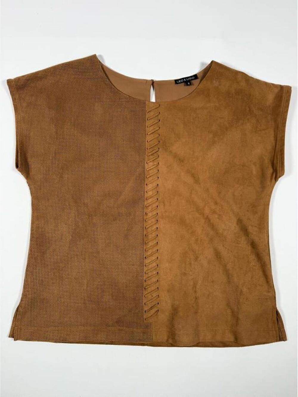 Leo & Ugo Brown Suede Effect Top with Stitch Detail Size 4